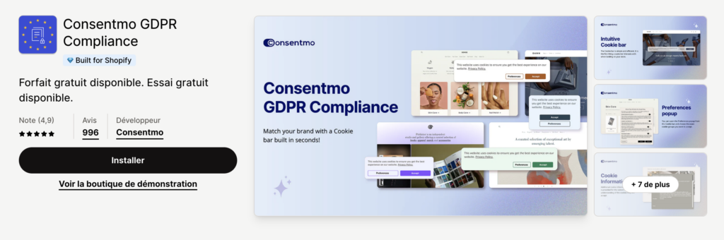capture ecran de l'application consentmo GDPR compliance, pour gérer les consentements des utilisateurs