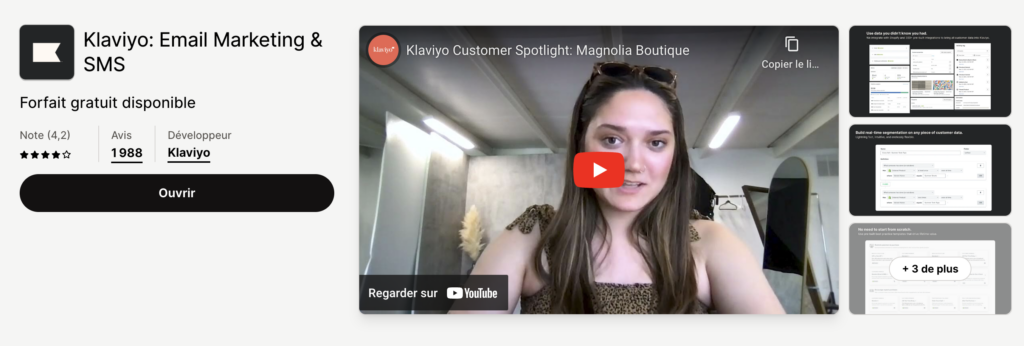 capture ecran de l'application Klaviyo une des meilleurs application shopify pour les campagnes emailing marketing