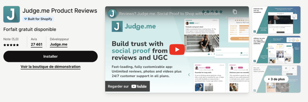 capture ecran de l'application judge.me pour récolter les avis de tes clients