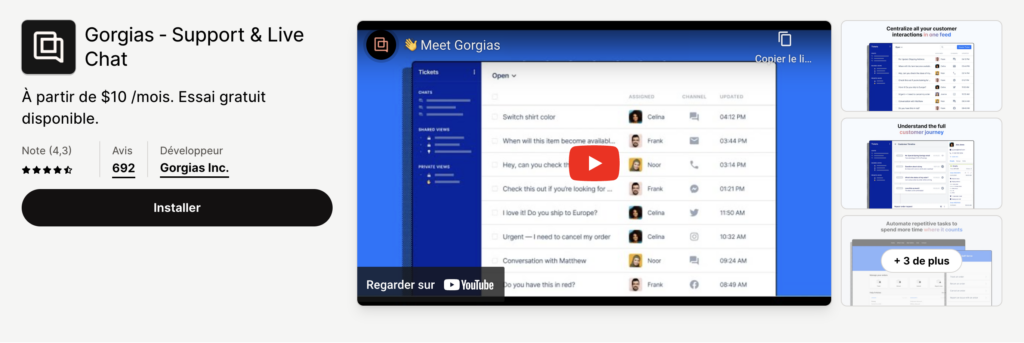 capture ecran de l'application Gorgias, une des meilleures applications shopify pour un service client exceptionnel